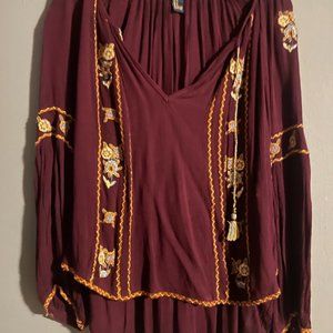 Forever 21 Maroon Top with Floral Embroidery